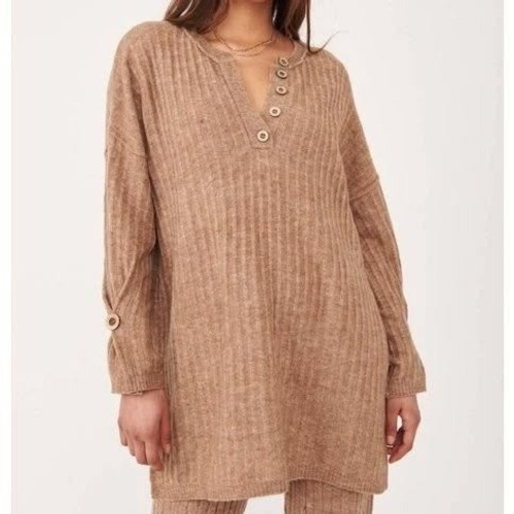 Intimately Free People Henley Sweater Women M Brown Cabincore Leisure Loungewear